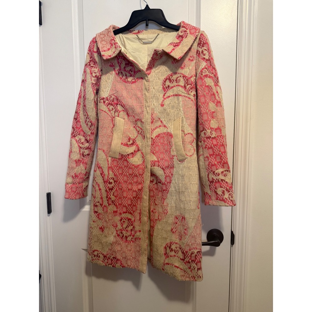 Elie Tahari Coat Womens S Pink Vintage Wool Blend Paisley Jacquard Tapestry